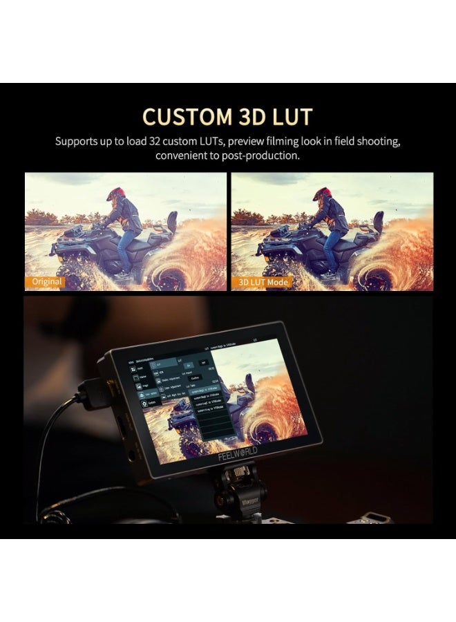فيل وورلد شاشة مراقبة ميدانية لكاميرات DSLR FEELWORLD P6X مقاس 5.5 بوصة بهيكل من الألمنيوم وسطوع عالٍ 1000 شمعة، مزودة بشاشة لمس، وتصميم محمول، ودعم خاصية شكل الموجة (Waveform) وHDR، مع إدخال وإخراج HDMI بدقة 4K، ودعم إخراج 3D LUT، بوزن 249 جرام. - Image 2